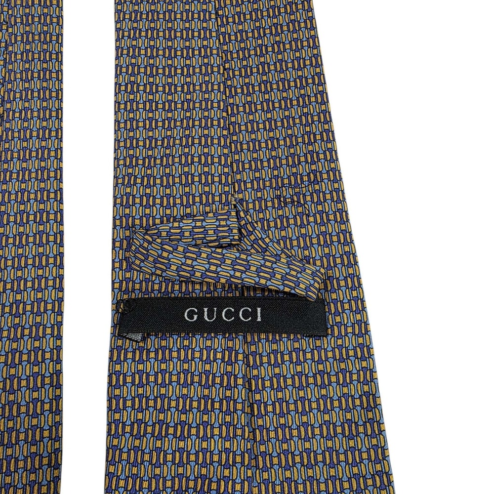 GUCCI Silk Tie Blue Yellow Geometric Pattern Made in Italy Men's Luxury Designer - Picture 3 of 13